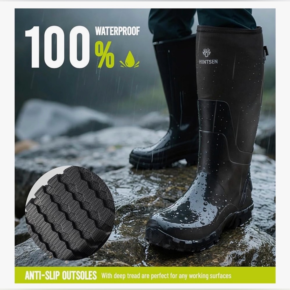 HUNTSEN Black Rubber Work Boots – men 9 narrow - Picture 2 of 4